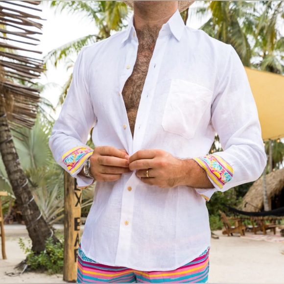 KENNY FLOWERS 🆕‘THE RIVIERA’ ROLLUP LONG SLEEVE WHITE LINEN SHIRT. Size XXL. - Picture 3 of 7